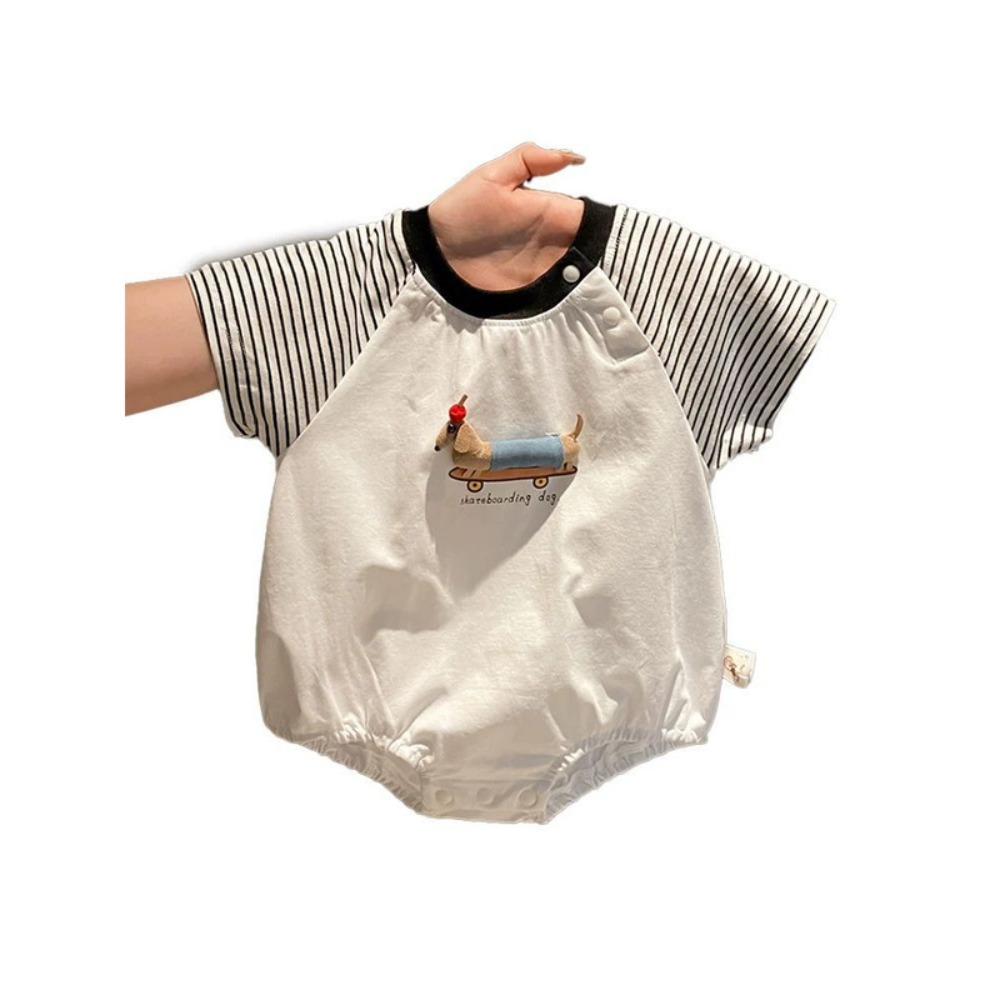 Baby Clothing Korea - Summer Baby Bodysuit Cartoon Stripe Pattern